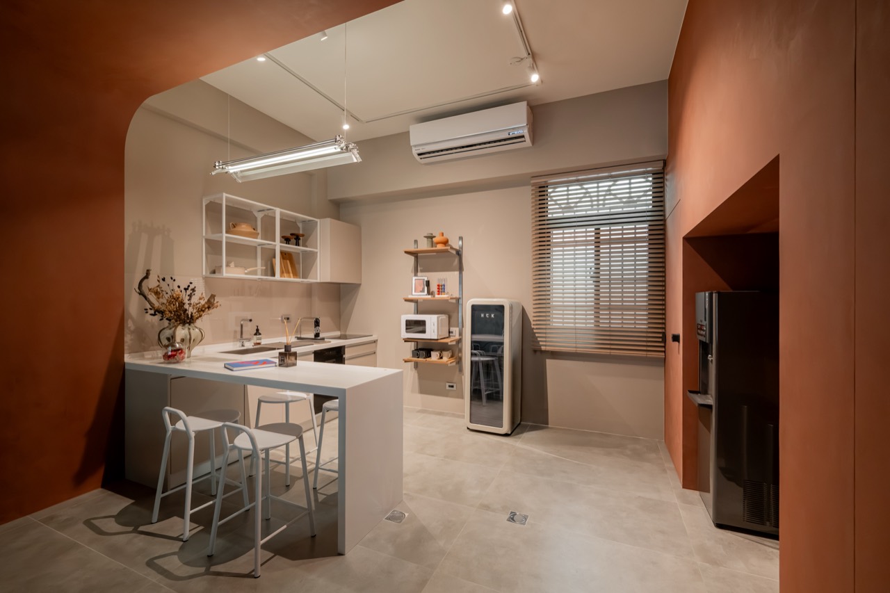 BAYIT first-floor kitchenette and counter seating